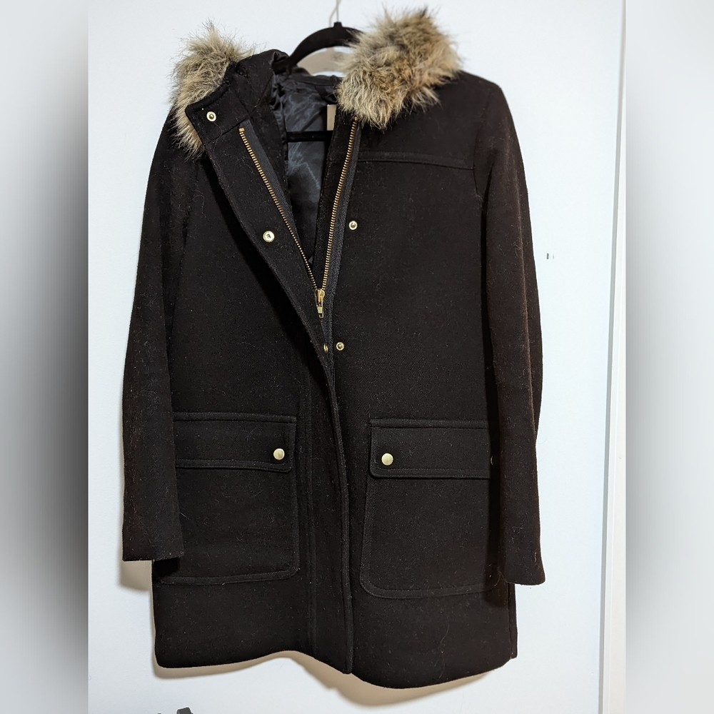 JCrew wool peacoat with fur hood